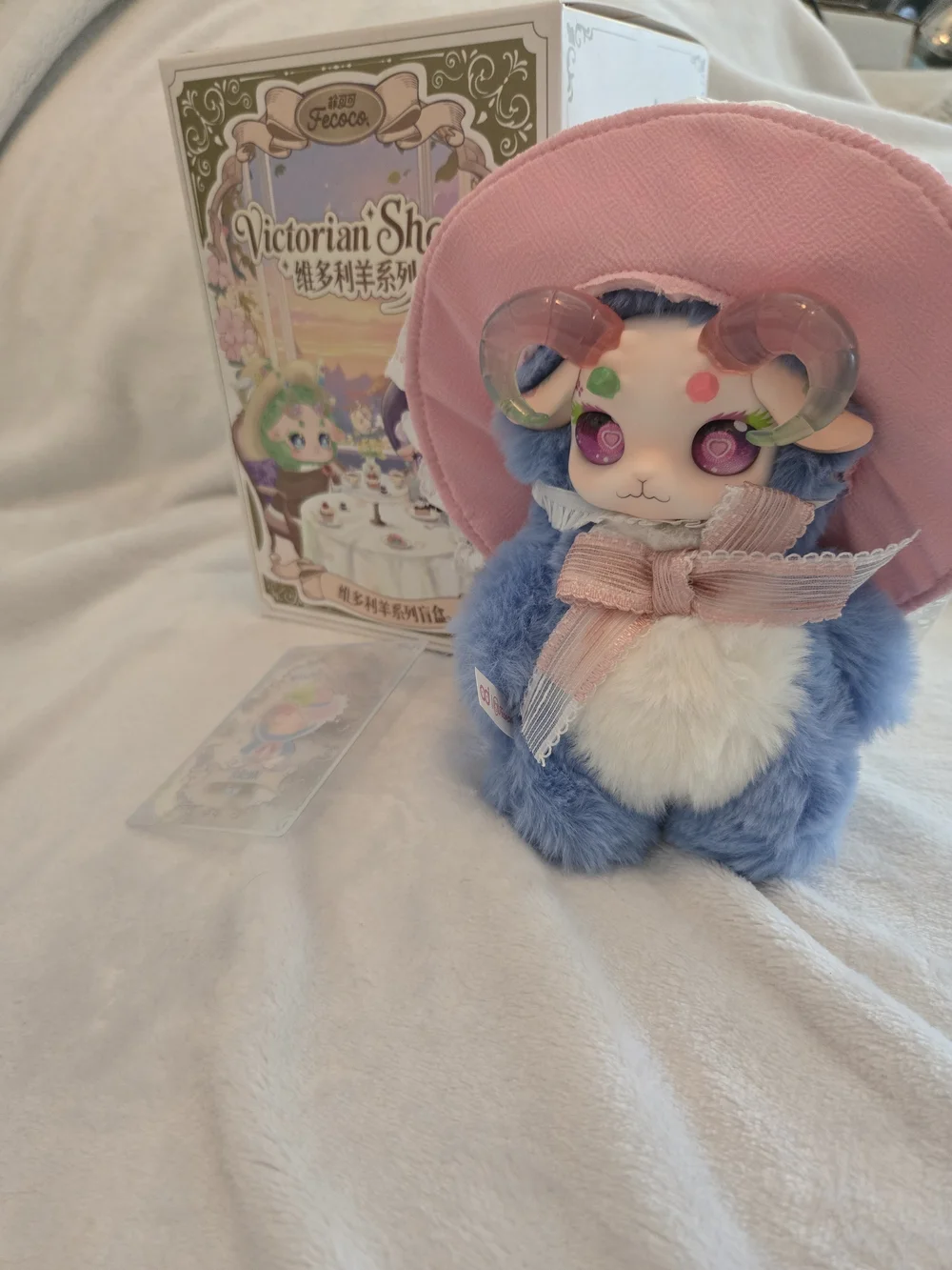 Victorian Sheep Plush Toy in Blue with Pink Hat Tea Party